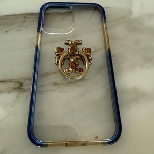 Apple 12 Pro Max Otterbox case, blue with Tory Burch ring holder